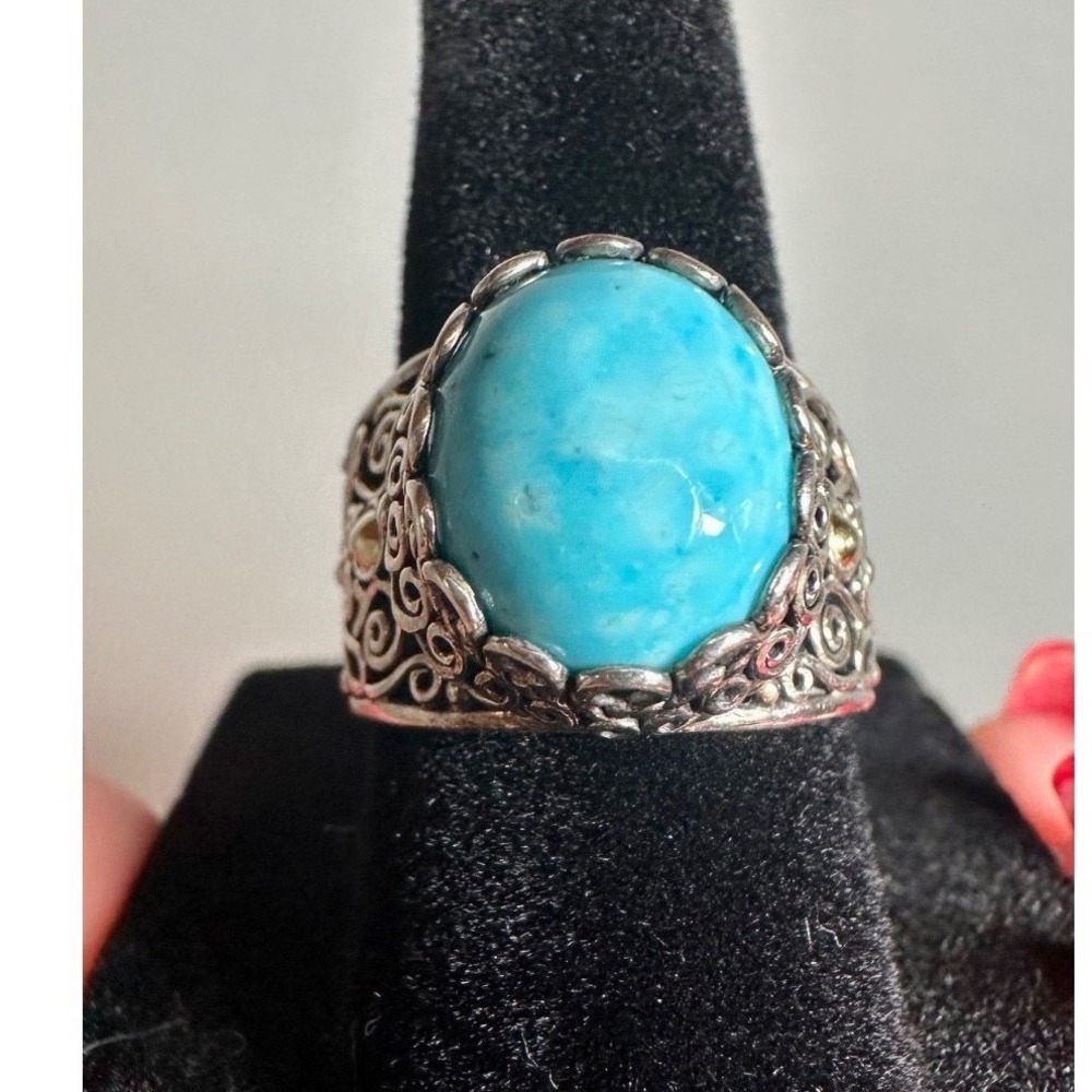 Robert Manse 925 18K Gold Sterling Silver Turquoise Ring Size 6 Indonesia